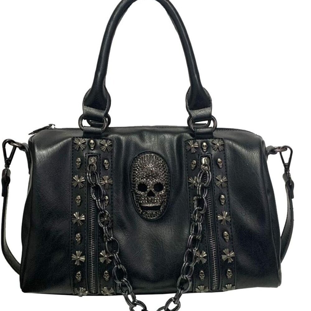 Women Skull Chain Handbag and Purse Gothic Rivet Tote Satchel Shoulder Bag